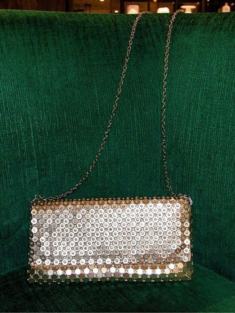 Metal Mesh Crystal Clutch Bag - GOLD - Landry - Chain Strap - One Size - Formal